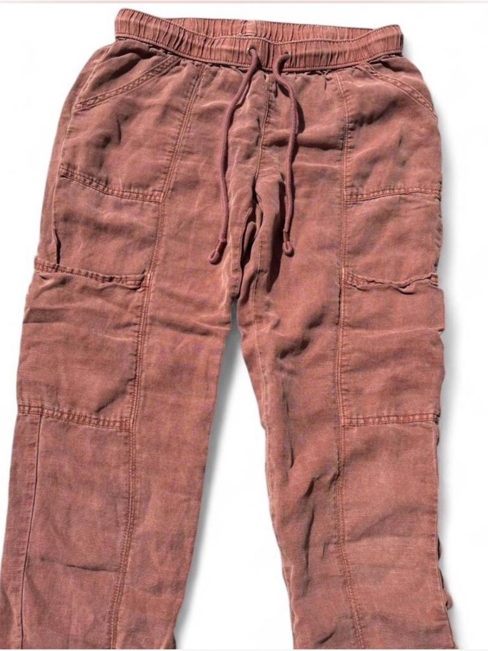 Rust Red Drawstring Cargo Joggers